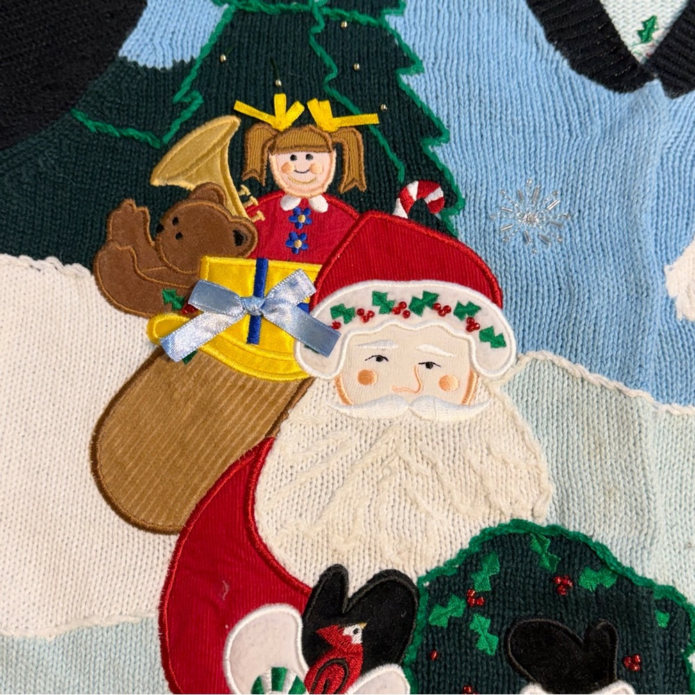 VINTAGE Quacker Factory Christmas knit sweater cardigan Santa tree angel deer - Picture 9 of 14